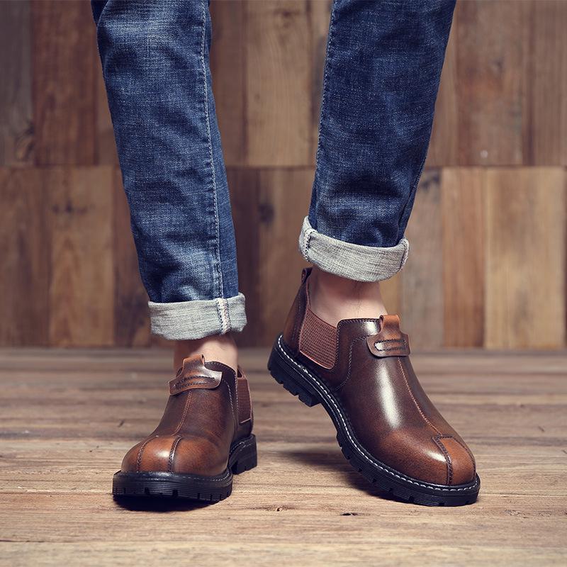 Podzimní a zimní nové pánské boty ležérní boty britský trend kožené módní nízké pánské boty korejský styl pánské boty trend