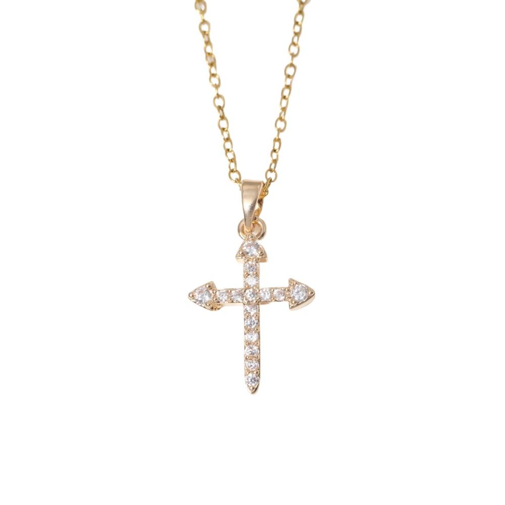 Golden Zirconia Arrow Cross Pendant Necklace, Dainty Jewelry for Women