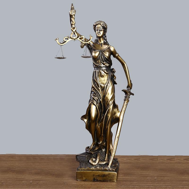 Bronze Goddess Themis Sculpture: Justice Law Scales Ornament for Lawyer's Office
