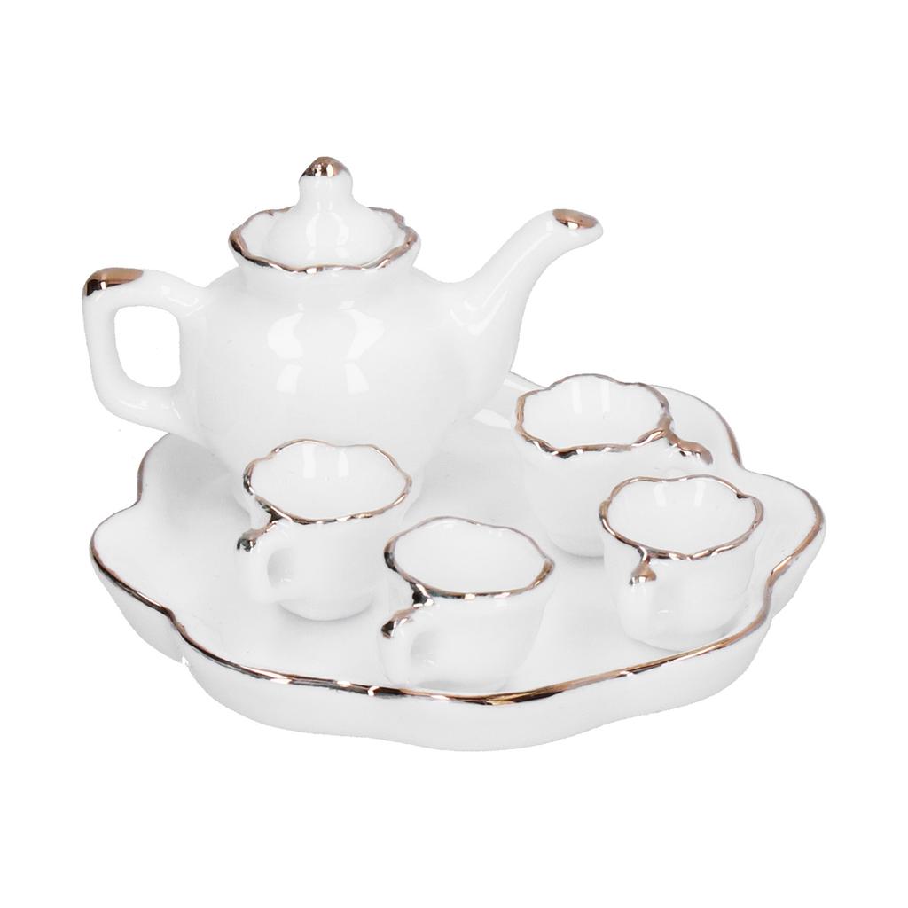 1:12 Tea Set Miniature Tea Cup Teapot Tray Decoration Kitchen Accessories