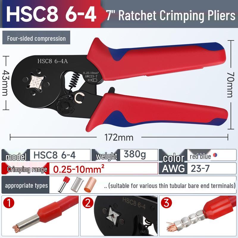 HSC8 6-4A European Ratchet Crimping Pliers Set with Manual for Labor-Saving Cold Crimping