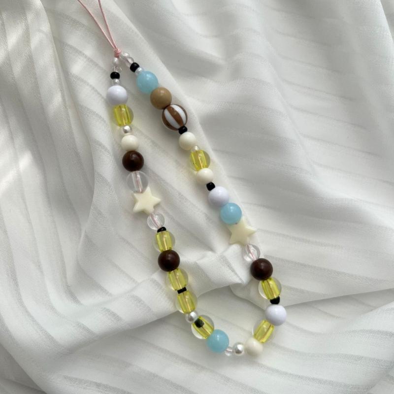 Bowknot Phone Lanyard Short Female Cute Peach Heart Colored Beaded Phone Shell Pendant Accessories Package Decoration