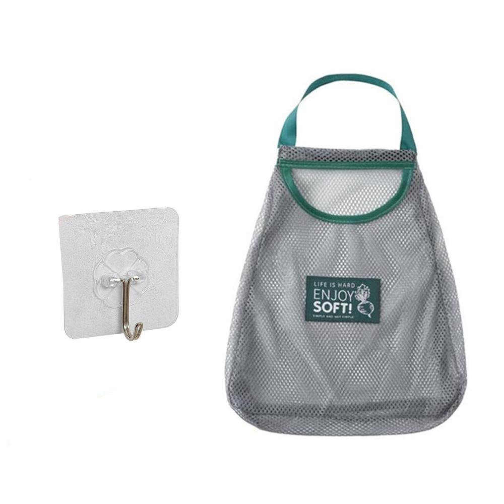 

Воздухопроницаемые сетчатые мешки для кухни многоразового использования – подвесной органайзер для хранения фруктов, овощей, чеснока и лука 37x27cm зелёный