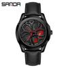 Sanda Men's 1061 Waterproof Leather Strap Watch with Trendy Hollow Dial