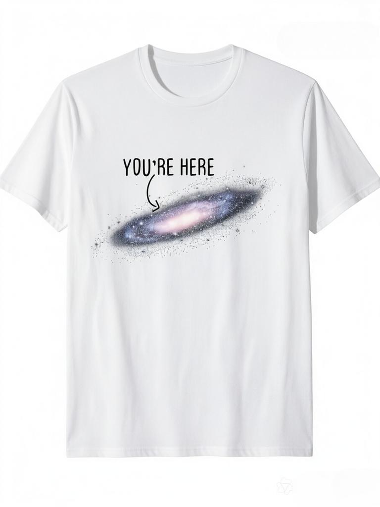 Milky Way Galaxy Youre Here Graphic T Shirt Space Star Astronomy Print Minimalist Unisex Loose Casual Short Sleeve Tops