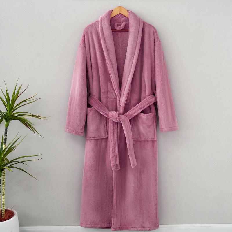 Couple's Thickened Coral Fleece Bathrobe - Autumn/Winter, Plus Velvet, Shawl Collar, Long Sleeve, Plus Size Homewear