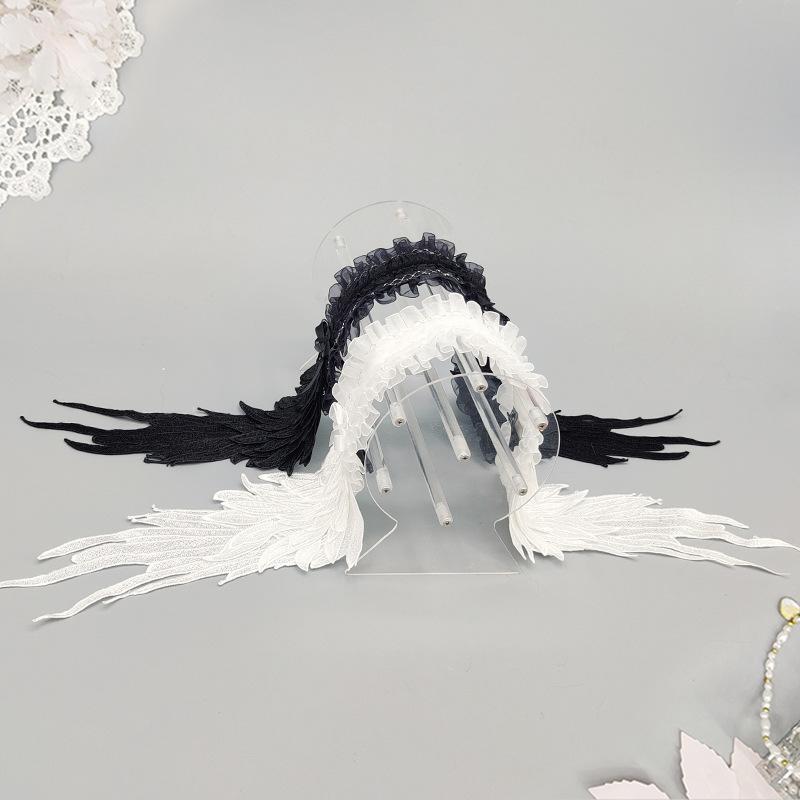 Lolita Headdress Black Gothic Lace Angels Wings Hairpin Headband for Women Halloween Maid Lolita Dress Cosplay  Accessories