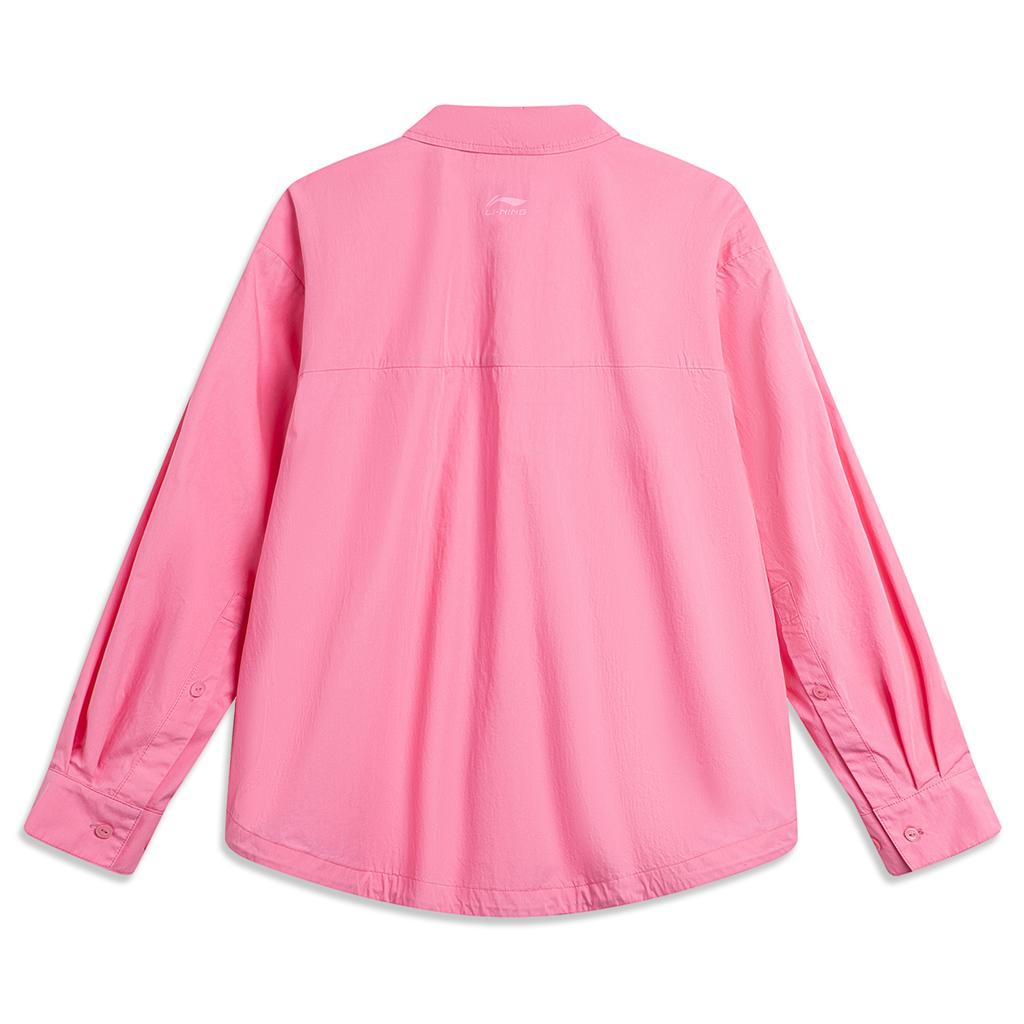 Li Ning Sports Fashion Series Solid Color Casual Long Sleeve Shirt Women Shirts Morning-Light-Pink ASHU460-2