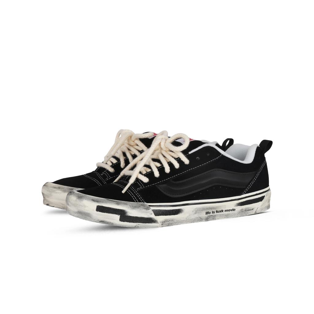 Vans Knu Skool Destiny Fabric Wrapping, Wear Resistant And Non Slip Low top Skateboard Shoes Unisex Black White VN0009QC6BT1(Team368-)