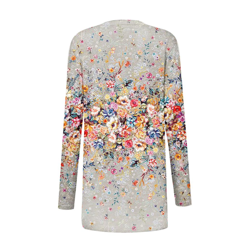 Modischer, lässiger, mittellanger Cardigan-Jackenmantel mit Blumendruck für Damen