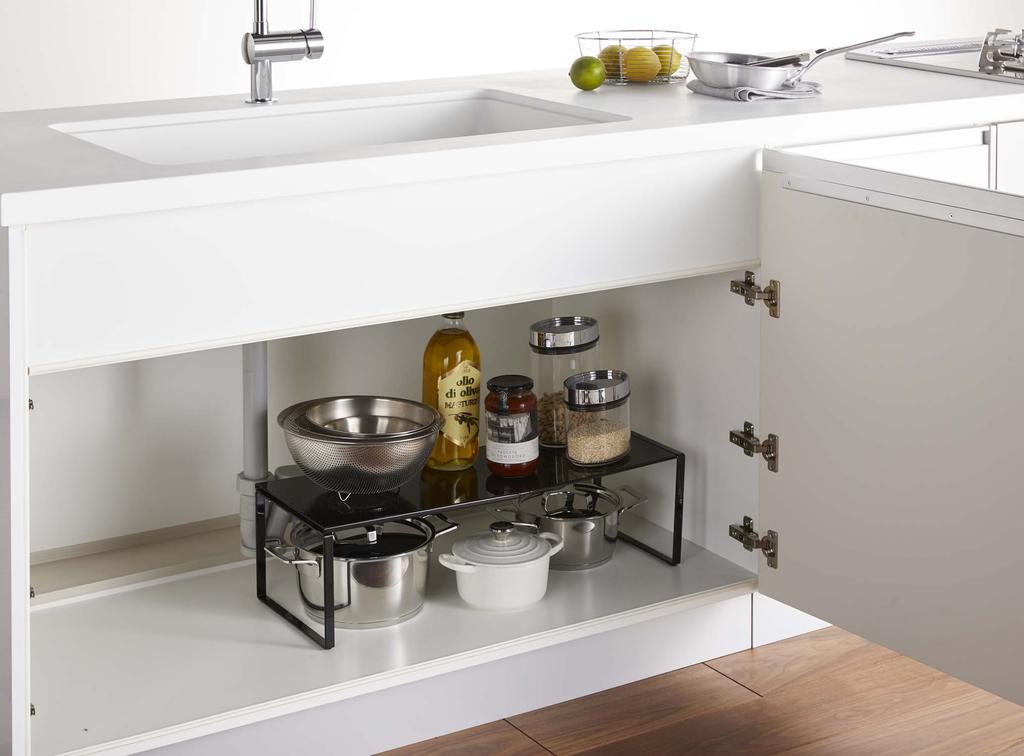 Yamazaki Jitsugyo 3866 Extendable Storage Shelf Black X D23 X H18cm Tower Under Sink Storage Kitchen Rack Approx. W36.5-60