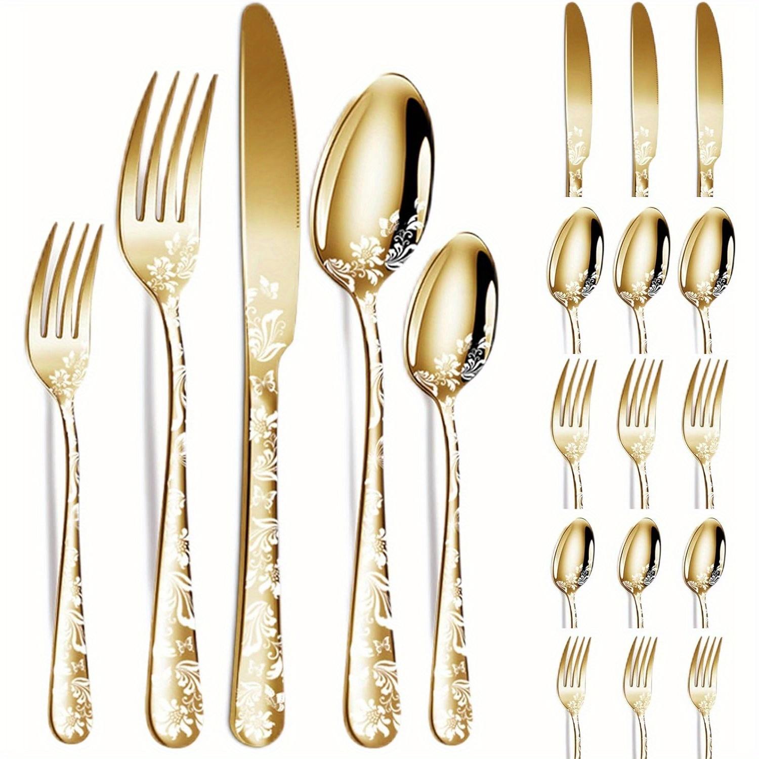 

Набор столовых приборов из 20 предметов с уникальным узором, набор столовых приборов из нержавеющей стали на 4 персоны, черный набор столовых приборов, набор зеркально отполированных кухонных принадлежностей золотой