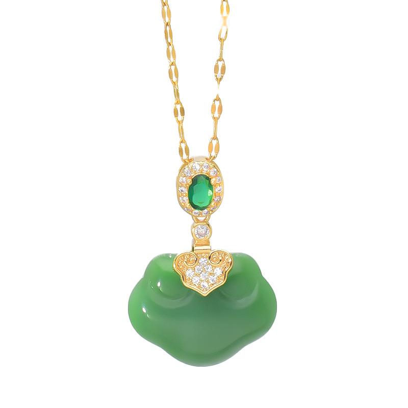 Jade Necklace Female Guochao Court Style Versatile Hetian Jade Ruyi Safety Lock Pendant Jewelry