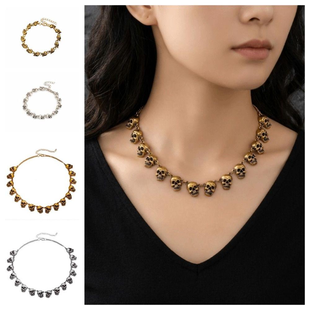 Punk Style Clavicle Chain Gothic Beaded Bracelet Creative Skull Necklace Women