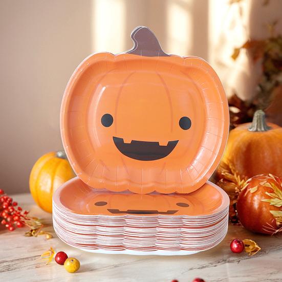 Halloween Pumpkin Paper Plates Black Orange Pumpkin Grimace Plates Disposable Serving Trays for Halloween Party Favors