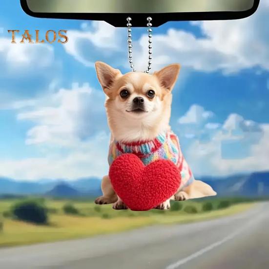 Zawieszka do samochodu szczeniaka akrylowa dekoracja tylnego widoku 2D płaska zawieszka wisząca kreskówka miłość serce ozdoba psa akcesoria samochodowe