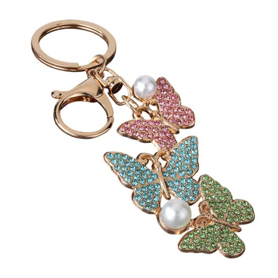 Keychain Pendant Rhinestones Inlaid Imitation Pearls Butterfly Charm Key Holder Car Bag Charm Small Accessory