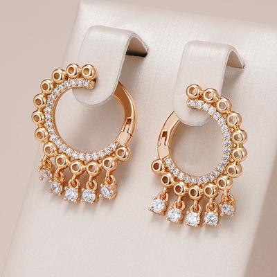 New Natural Zircon Tassel Dangle Earrings For Women Luxury  Rose Gold Color Ethnic Bride Unique Daily Fine Cute Jewelry