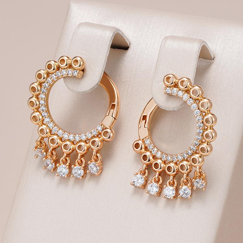 New Natural Zircon Tassel Dangle Earrings For Women Luxury  Rose Gold Color Ethnic Bride Unique Daily Fine Cute Jewelry