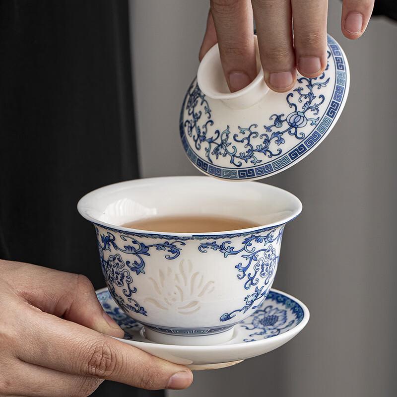 Chaxun Blue and White Linglong Porcelain Gaiwan
