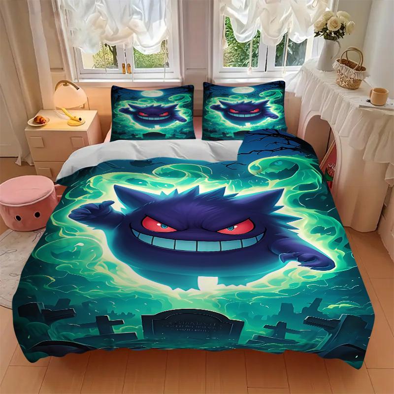3pcs Ghostly Pokémon Duvet Cover Set - Machine Washable, Includes 1 Duvet Cover and 2 Pillowcases, No Core Included yy251022204