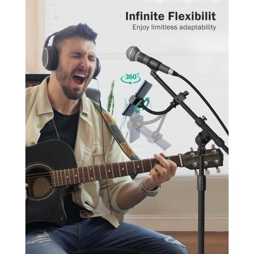 ROTKUEIEE Smartphone Holder for Microphone Stands, Music Stands, and Phones, Precision-Made, Adjustable Angle, Space-Saving, Portable, Ideal for Live