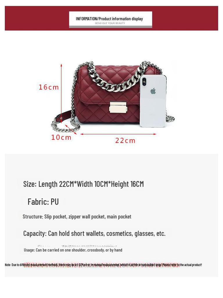 Korean Soft Leather Diamond Chain Crossbody Bag - Women's Trendy, All-Match, Small Square Design with Lock