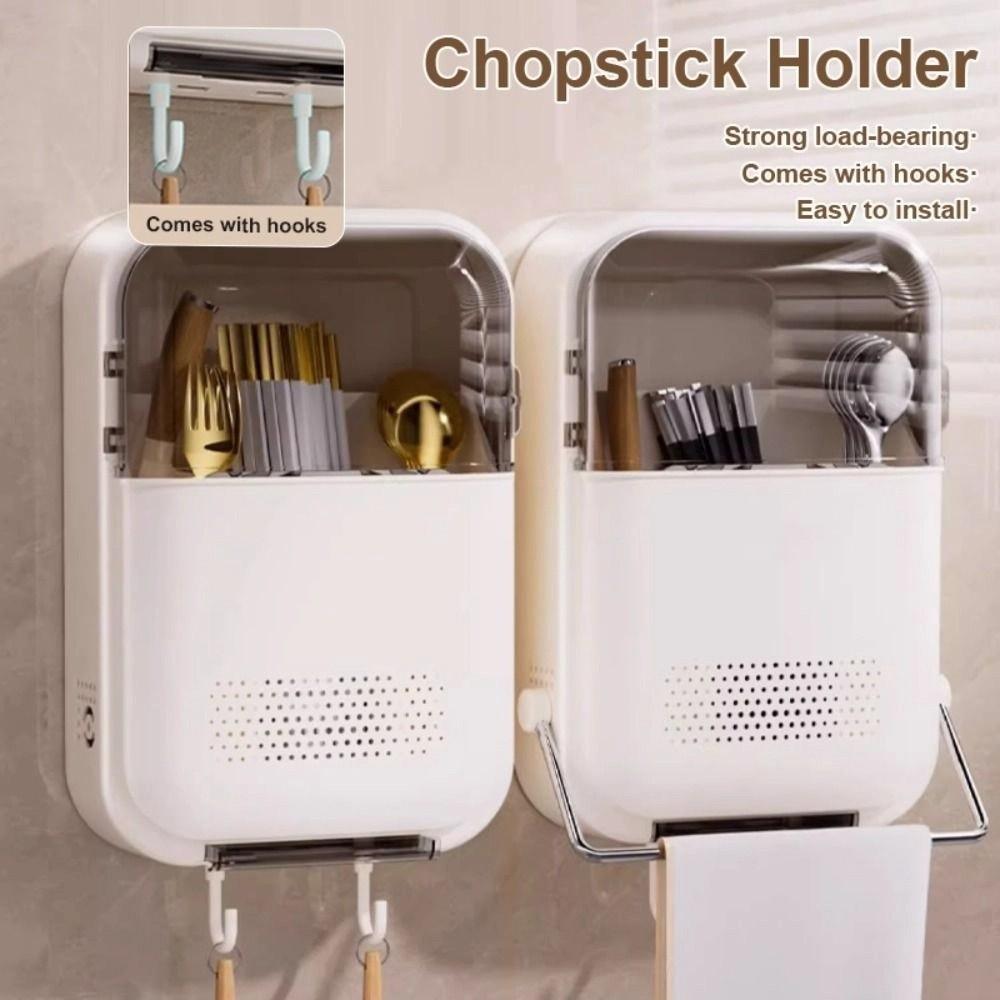 With Lid Flip Top Chopstick Storage No Punching Kitchen Wall Mounted Storage Box  Space Saving