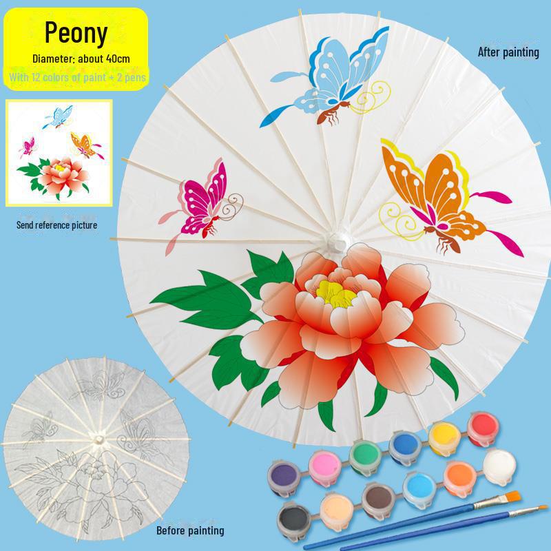 DIY Handbemaltes Weißes Ölpapier Schirm-Set für Kinder - Bastelprojekt im antiken Stil für den Kindergarten