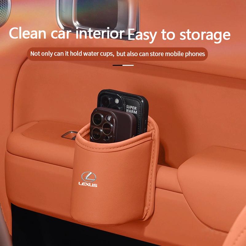 16x10cm PU Leather Car Door Edge Storage Box Cup Holder Drink Bin Phone Holder Bag In-Car Trash Can Interior Decoration
