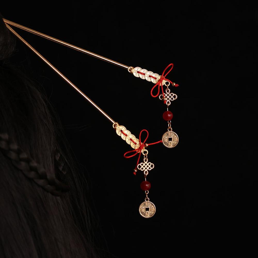 Chinese Knot Ancient Hair Stick Antique Hanfu Hair Fork New Year Hairpin  Cheongsam Accessories