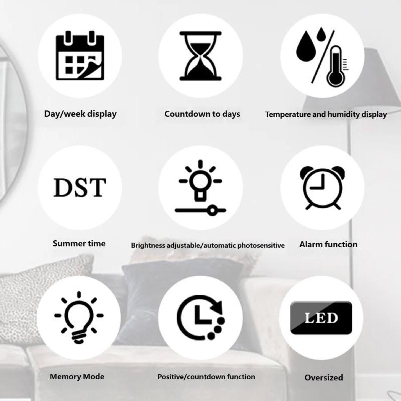 Precisions Temperature Hygrometer Digital Clock with Large LED Display Screen Brightness Adjustment Timer for Home Office