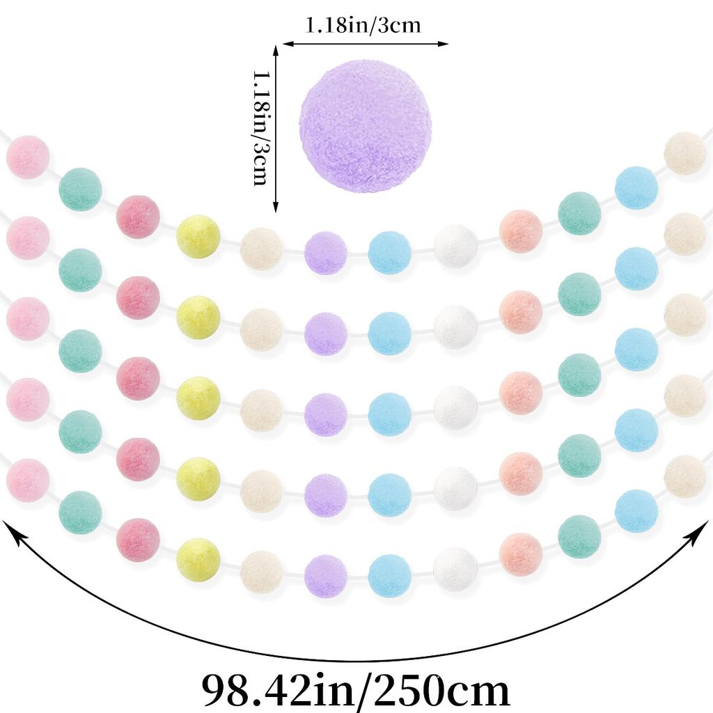 Pastel Pom Garland Hanging Easter Decorations Cute Rainbow Colorful Felt Ball Garland Baby Shower Birthday Party Supplies Favors