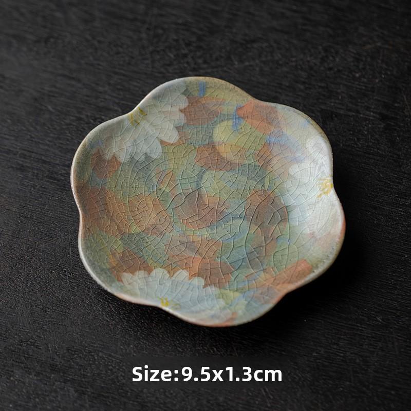 Handmade Ceramic Tea Cup Coaster Flower Shape Saucer Kung Fu Tea Set Rust Glaze Heat Resistant Pad Tea Ceremony Accessory Retro