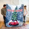 Custom Name Red Car Christmas Tree Blanket, Christmas Flannel Throw Blanket,  Holiday Gift For Family
