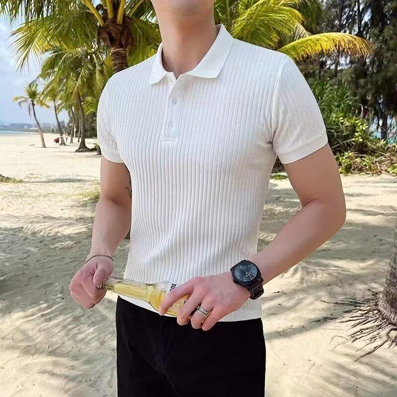 Men Slim Fit Short Sleeve Polo Shirt Korean Style Summer Casual Top