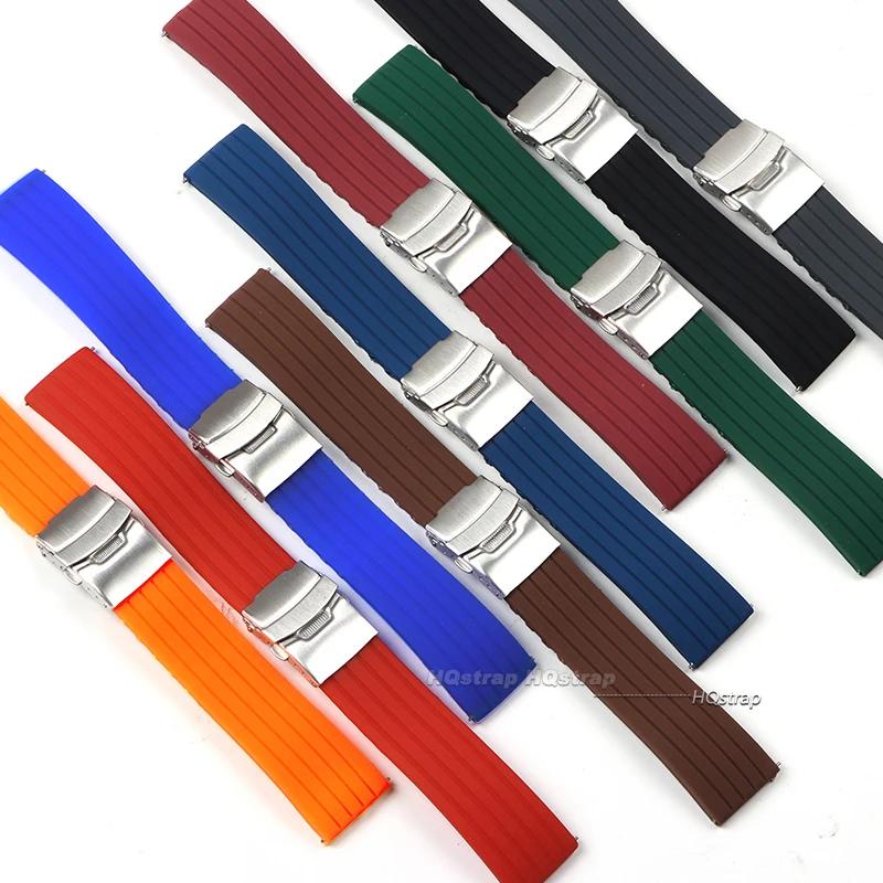 Silicone Rubber Watch Strap Deployment Buckle Band 18mm 20mm 22mm 24mm for Omega Watch Replace Strap for Seiko Sport Straps