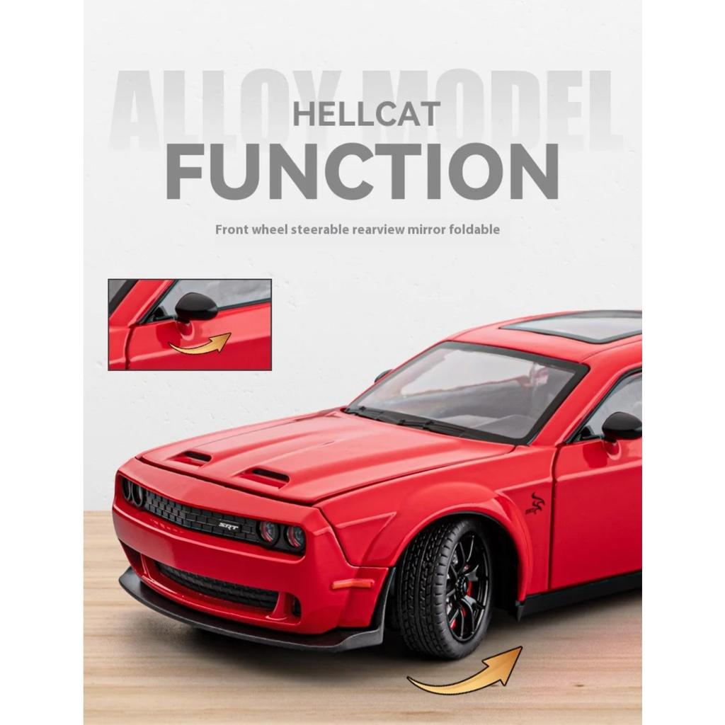 1/24 Dodge Challenger Hellcat Redeye Alloy Diecast Car Model High Simulation Ornament Toy Sound & Light Pull Back Holiday Gifts