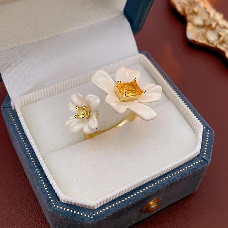 Simple Versatile Fashionable Niche Flower Opening Ring 1 pair