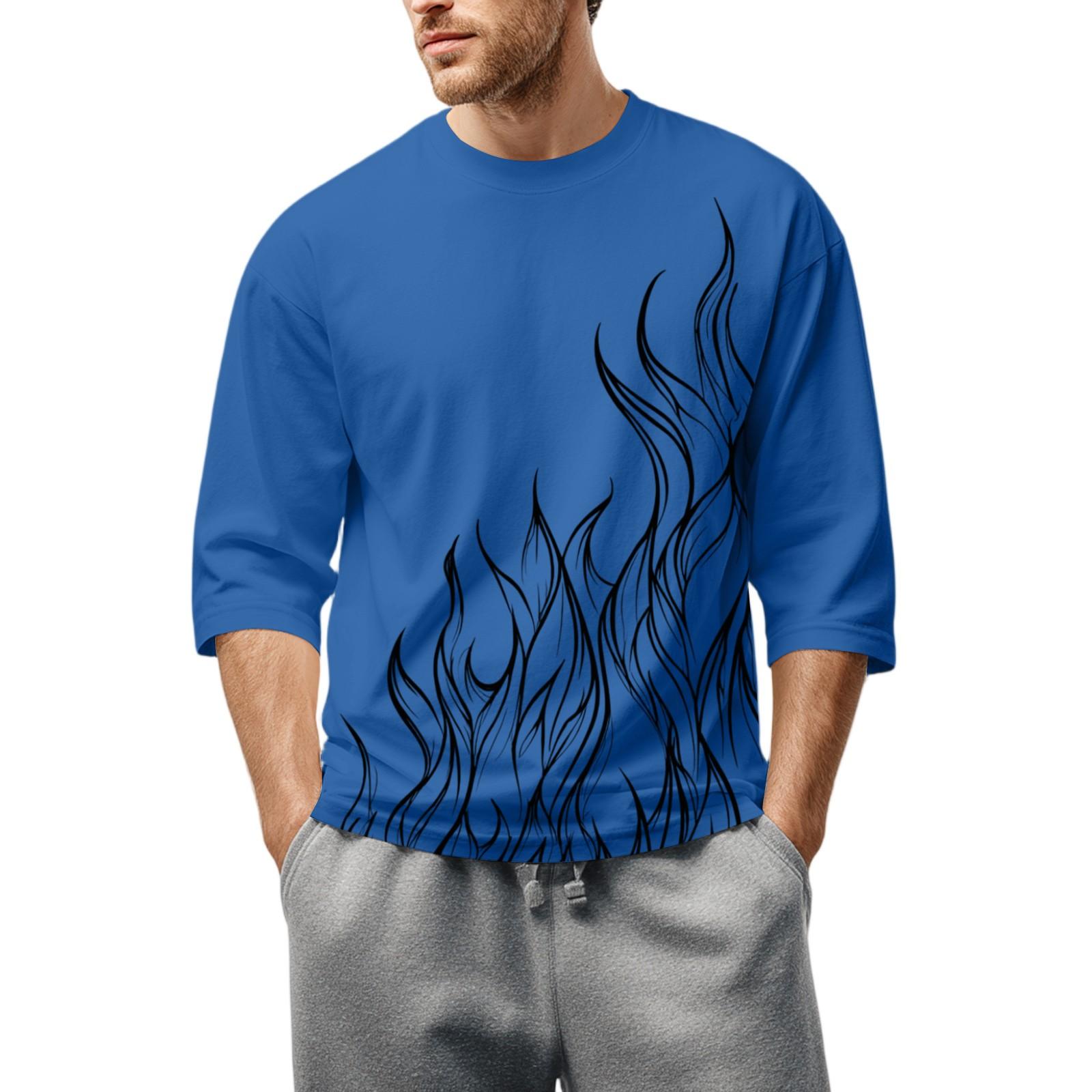 

Men S Round Neck Three-Quarters Sleeve Top Casual Fashion T-Shirt XXXL синій