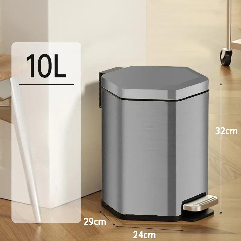 Stainless Steel Trash Bin Kitchen Pedal Trash Can Large Capacity Wastebasket Bedroom Dump Luxury Antiodor Home Garbage Container
