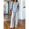 Gentle Temperament Printed Top Set, Classic Bohemian Pattern, Loose Wide-leg Pants for Summer Casual Wear