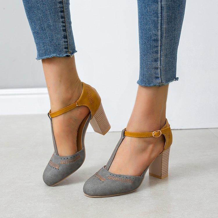 

Summer new retro round head color matching T-button large size women s sandals 43 сірий колір