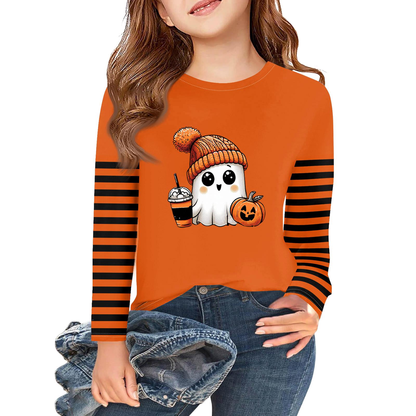

Girls Long Sleeve Halloween Day T Shirts Kids Fall Tops Crewneck Basic Tees 5-14Y 110