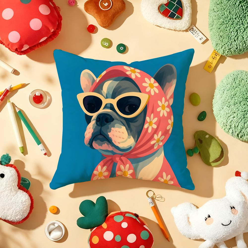 Dog Wearing A Hat Cushion Cover Plush Fabric Soft Double-Sided Printed Sofa Warm Winter Home Child Gift Pillow Case