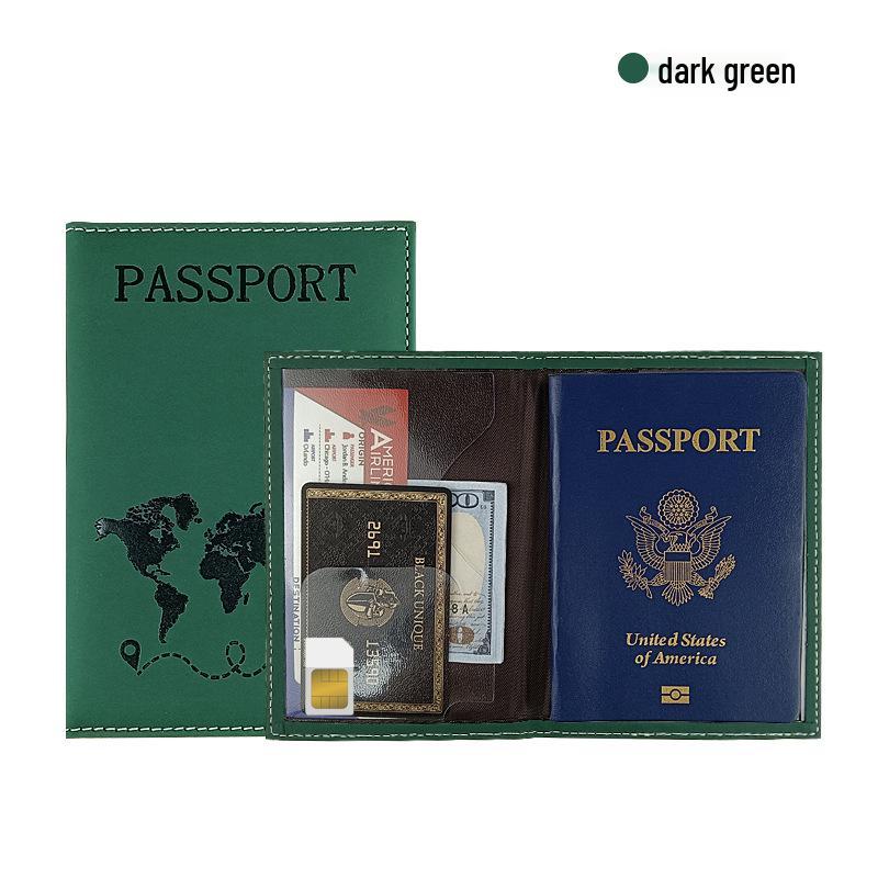 Multi-Color PU Leather Passport Holder with Map Design and Protective Stitching