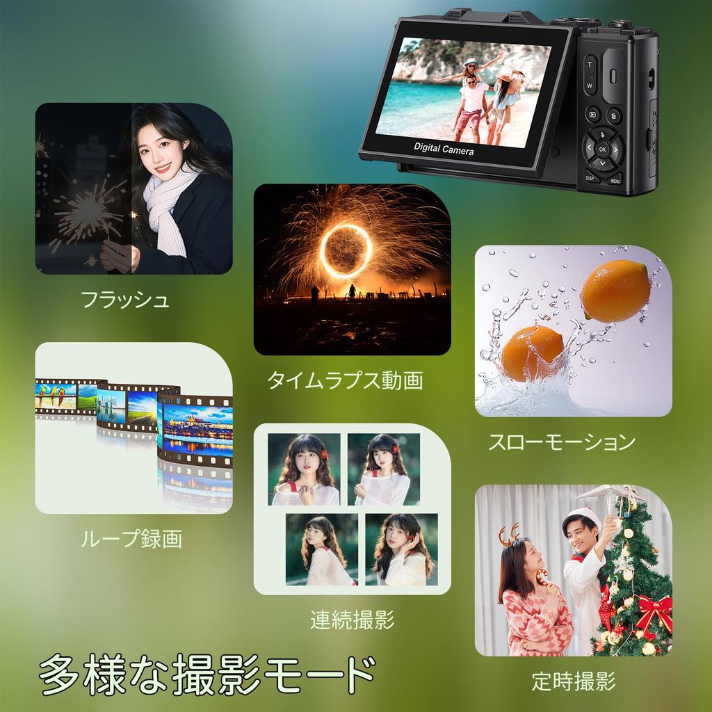 Digital Camera with 5K Rotating Auto 18x Digital Continuous Selfie 32GB Card and for and School Trips Wi-Fi 75MP, 180-Degree Display, Zoom, Focus,