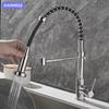 All Copper Rotatable Dual Mode Kitchen Faucet with Spring Neck for Hot and Cold Water