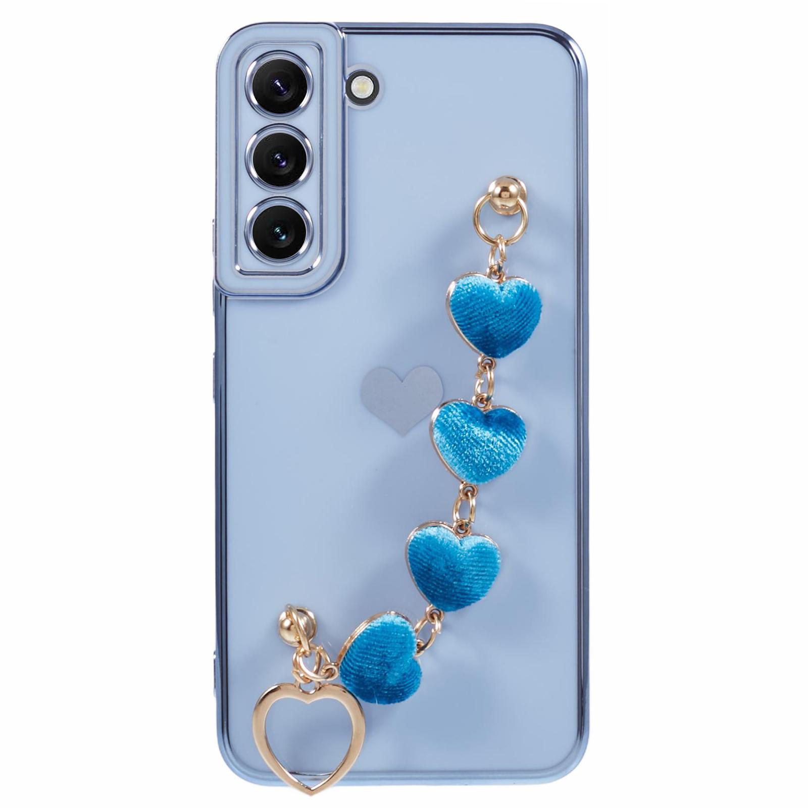 

For Samsung Galaxy S22 5G Shockproof Case Electroplating TPU Phone Cover with Strap Blue
