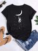 Maycaur T Shirt Women Moon Planet Print Fashion Tee Shirts Casual Round Neck Short Sleeve Streetwear Female T-Shirt Vintage Tops